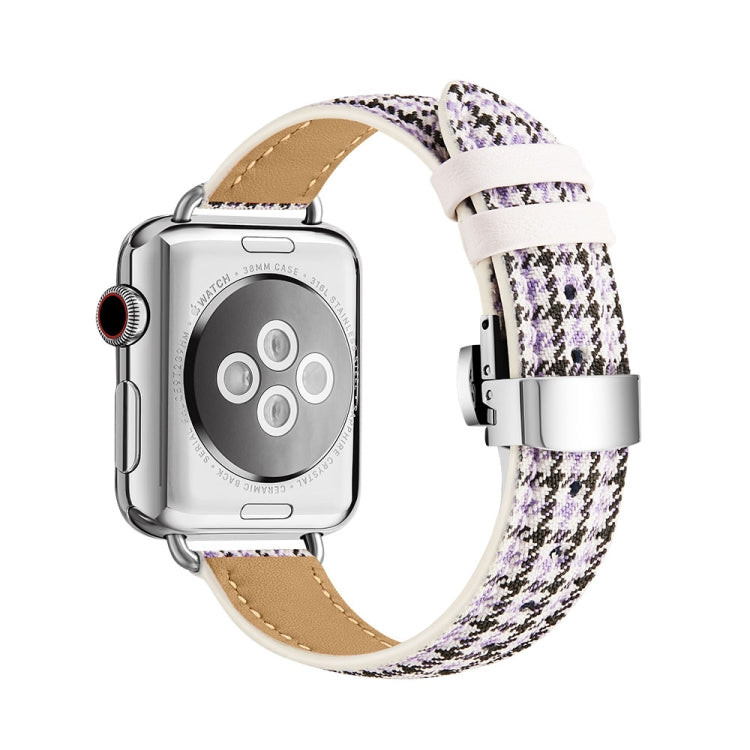 Slimming Butterfly Buckle Watch Band For Apple Watch Series 9&8&7 41mm / SE 3&SE 2&6&SE&5&4 40mm / 3&2&1 38mm(Houndstooth Purple Silver) by bashfashion