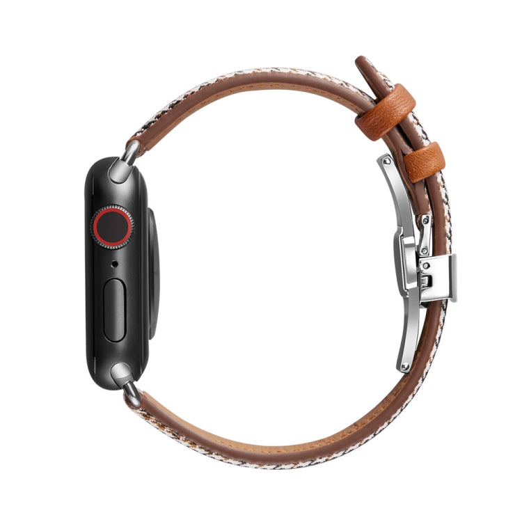 Slimming Butterfly Buckle Watch Band For Apple Watch Series 9&8&7 41mm / SE 3&SE 2&6&SE&5&4 40mm / 3&2&1 38mm(Houndstooth Brown) by bashfashion