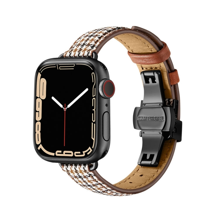 Slimming Butterfly Buckle Watch Band For Apple Watch Series 9&8&7 41mm / SE 3&SE 2&6&SE&5&4 40mm / 3&2&1 38mm(Houndstooth Brown Black) by bashfashion