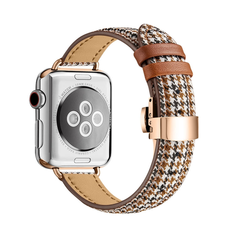 Slimming Butterfly Buckle Watch Band For Apple Watch Series 9&8&7 41mm / SE 3&SE 2&6&SE&5&4 40mm / 3&2&1 38mm(Houndstooth Brown Rose Gold) by bashfashion
