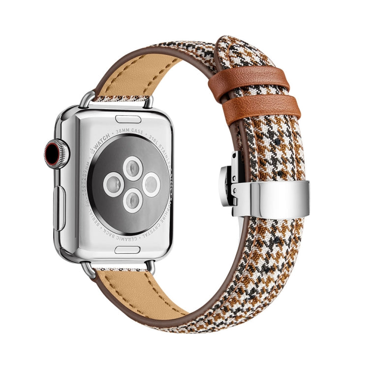 Slimming Butterfly Buckle Watch Band For Apple Watch Series 9&8&7 41mm / SE 3&SE 2&6&SE&5&4 40mm / 3&2&1 38mm(Houndstooth Brown Silver) by bashfashion