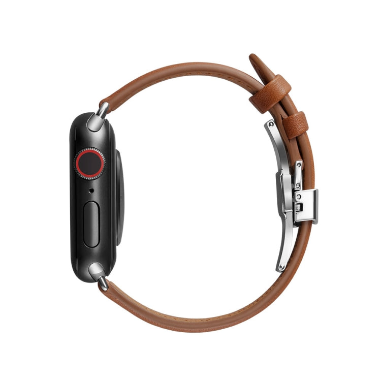 Slimming Butterfly Buckle Watch Band For Apple Watch Series 9&8&7 41mm / SE 3&SE 2&6&SE&5&4 40mm / 3&2&1 38mm(Brown) by bashfashion
