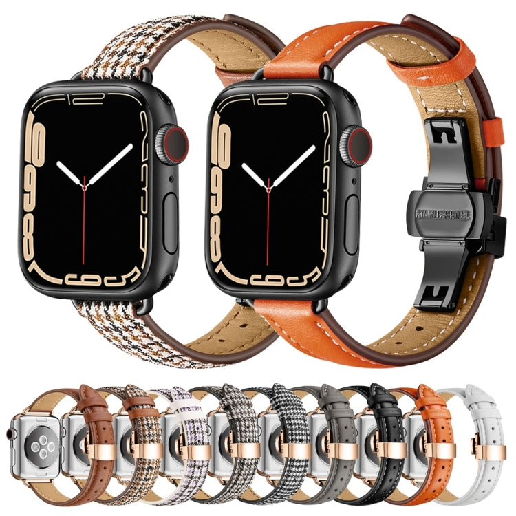 Slimming Butterfly Buckle Watch Band For Apple Watch Series 9&8&7 41mm / SE 3&SE 2&6&SE&5&4 40mm / 3&2&1 38mm(Houndstooth Coffee Black Silver) by bashfashion