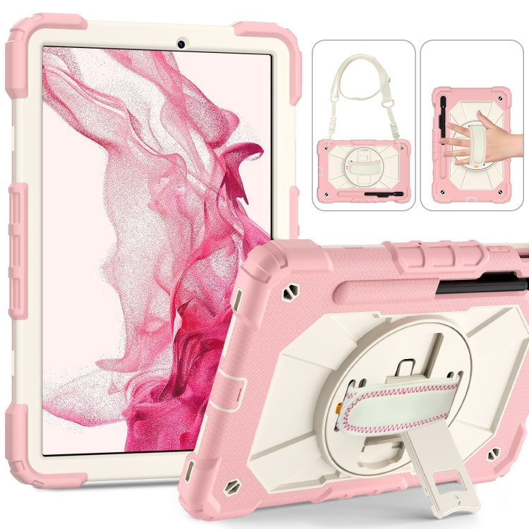 For Samsung Galaxy Tab S8 / Tab S7 Contrast Color Robot Silicone + PC Tablet Case(Rose Gold+Beige) by bashfashion