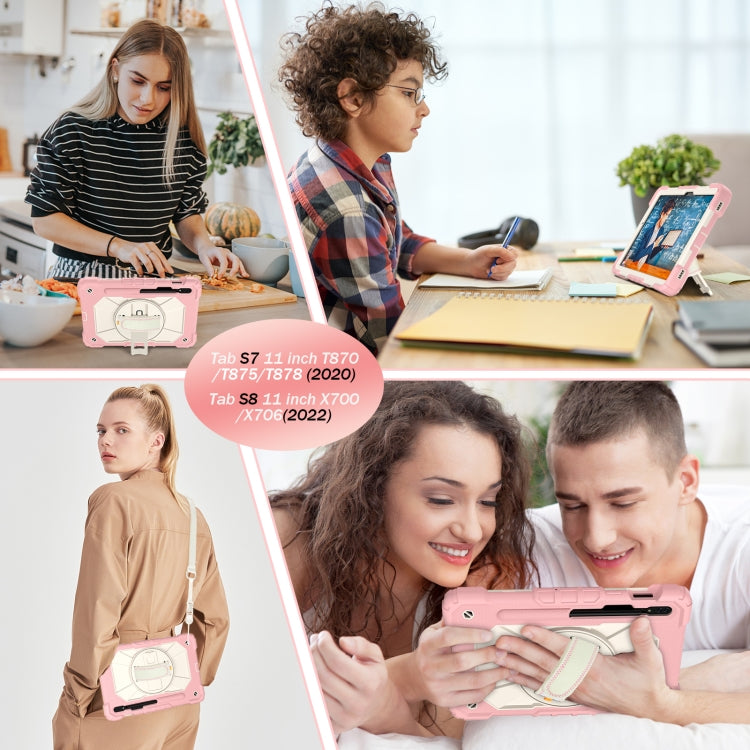 For Samsung Galaxy Tab S8 / Tab S7 Contrast Color Robot Silicone + PC Tablet Case(Rose Gold+Beige) by bashfashion