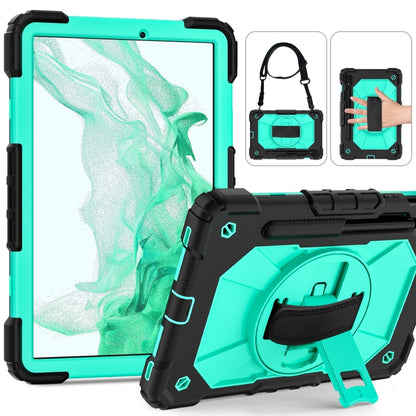 For Samsung Galaxy Tab S8 / Tab S7 Contrast Color Robot Silicone + PC Tablet Case(Black+Aqua) by bashfashion