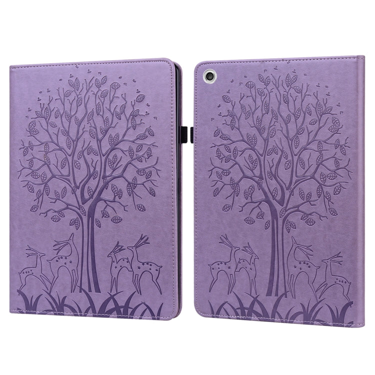 For Lenovo M10 Plus 3rd Gen 10.6 inch Tree & Deer Embossed Leather Tablet Case(Purple) by bashfashion