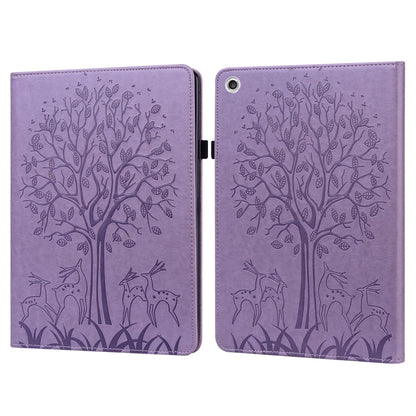 For Lenovo M10 Plus 3rd Gen 10.6 inch Tree & Deer Embossed Leather Tablet Case(Purple) by bashfashion