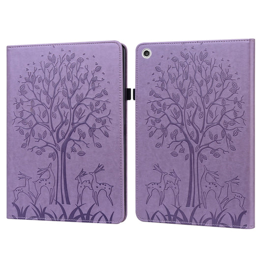 For Lenovo M10 Plus 3rd Gen 10.6 inch Tree & Deer Embossed Leather Tablet Case(Purple) by bashfashion