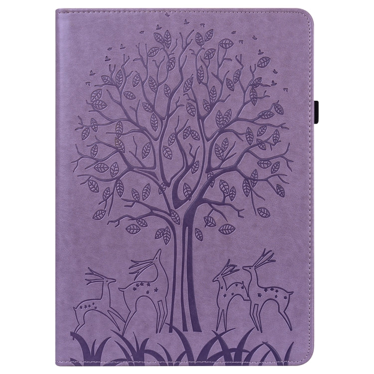 For Lenovo M10 Plus 3rd Gen 10.6 inch Tree & Deer Embossed Leather Tablet Case(Purple) by bashfashion
