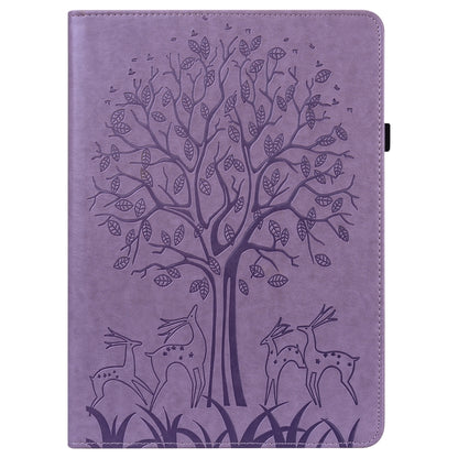 For Lenovo M10 Plus 3rd Gen 10.6 inch Tree & Deer Embossed Leather Tablet Case(Purple) by bashfashion