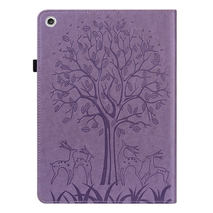 For Lenovo M10 Plus 3rd Gen 10.6 inch Tree & Deer Embossed Leather Tablet Case(Purple) by bashfashion