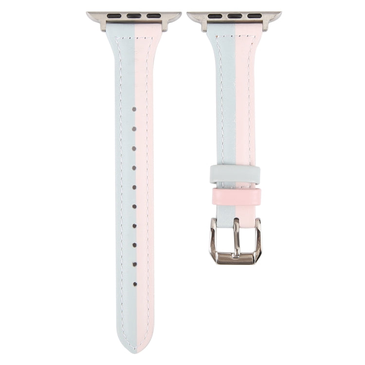 Genuine Leather Watch Band For Apple Watch Series 9&8&7 41mm / SE 3&SE 2&6&SE&5&4 40mm / 3&2&1 38mm(Pink Blue) by bashfashion