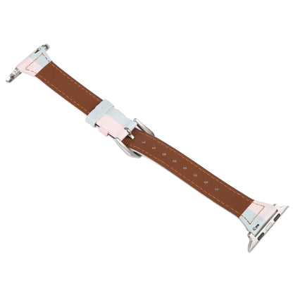 Genuine Leather Watch Band For Apple Watch Series 9&8&7 41mm / SE 3&SE 2&6&SE&5&4 40mm / 3&2&1 38mm(Pink Blue) by bashfashion