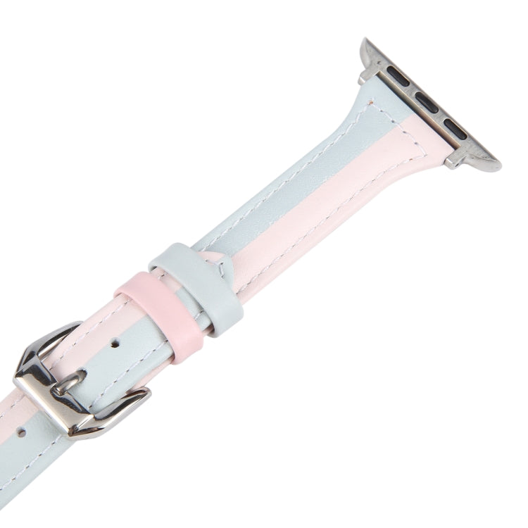 Genuine Leather Watch Band For Apple Watch Series 9&8&7 41mm / SE 3&SE 2&6&SE&5&4 40mm / 3&2&1 38mm(Pink Blue) by bashfashion