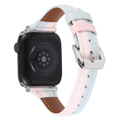 Genuine Leather Watch Band For Apple Watch Series 9&8&7 41mm / SE 3&SE 2&6&SE&5&4 40mm / 3&2&1 38mm(Pink Blue) by bashfashion