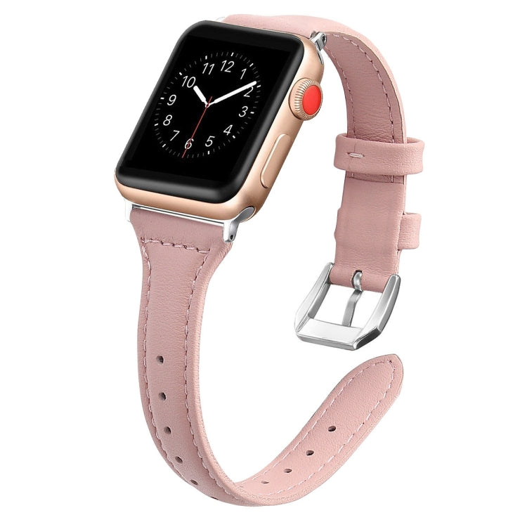 Genuine Leather Watch Band For Apple Watch Series 8&7 41mm / SE 2&6&SE&5&4 40mm / 3&2&1 38mm(Rose Pink) by bashfashion