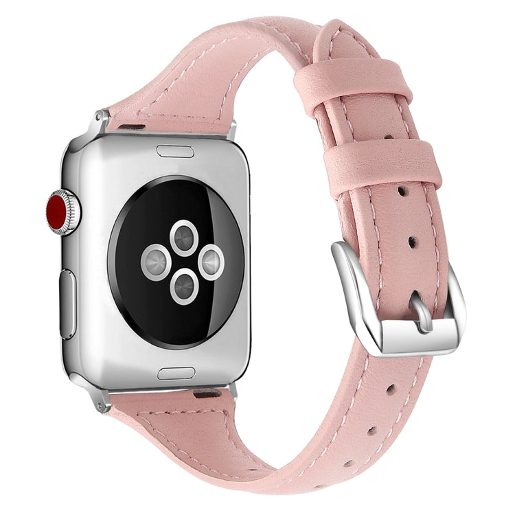 Genuine Leather Watch Band For Apple Watch Series 8&7 41mm / SE 2&6&SE&5&4 40mm / 3&2&1 38mm(Rose Pink) by bashfashion
