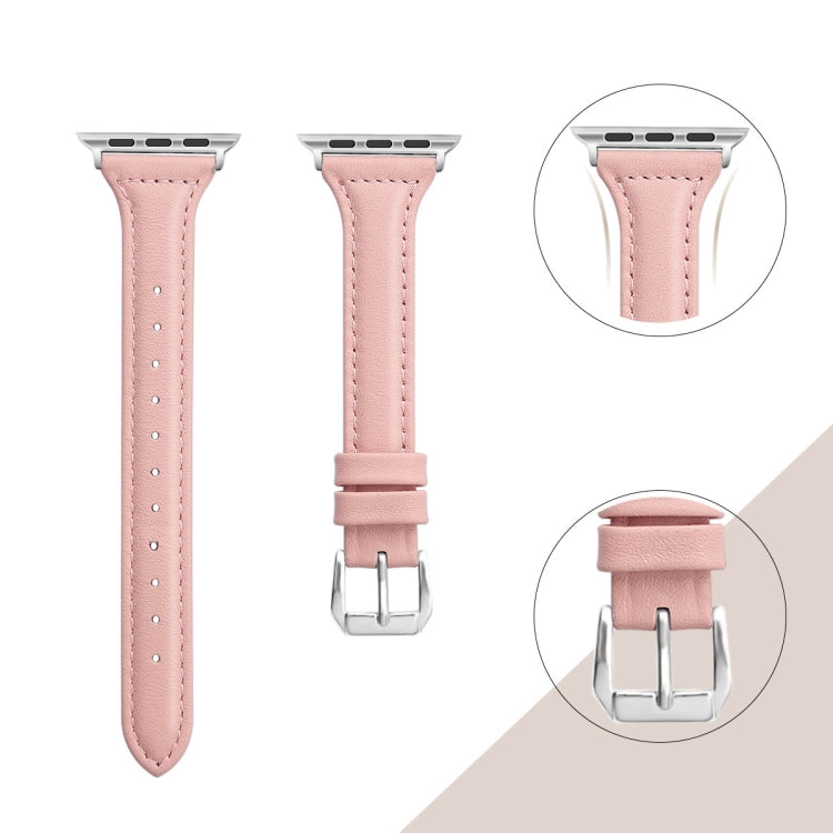Genuine Leather Watch Band For Apple Watch Series 8&7 41mm / SE 2&6&SE&5&4 40mm / 3&2&1 38mm(Rose Pink) by bashfashion