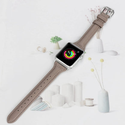 Genuine Leather Watch Band For Apple Watch Series 8&7 41mm / SE 2&6&SE&5&4 40mm / 3&2&1 38mm(Grey) by bashfashion