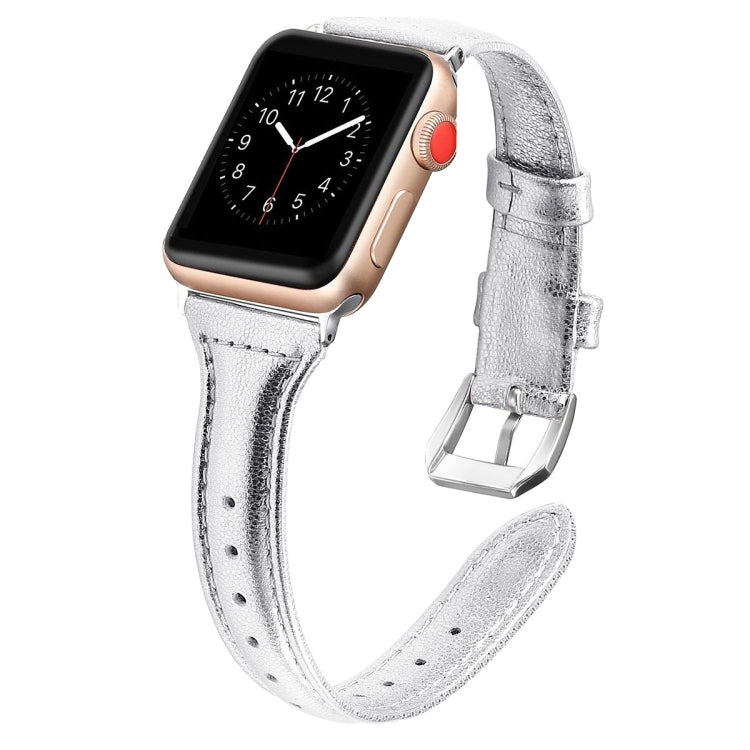 Genuine Leather Watch Band For Apple Watch Series 8&7 41mm / SE 2&6&SE&5&4 40mm / 3&2&1 38mm(Silver) by bashfashion