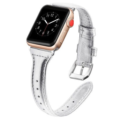 Genuine Leather Watch Band For Apple Watch Series 8&7 41mm / SE 2&6&SE&5&4 40mm / 3&2&1 38mm(Silver) by bashfashion