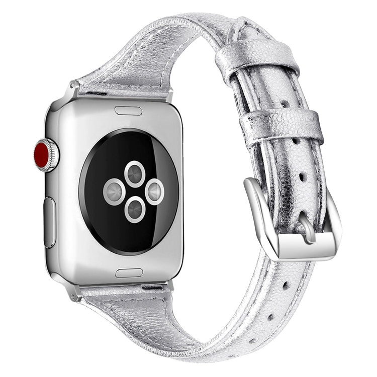 Genuine Leather Watch Band For Apple Watch Series 8&7 41mm / SE 2&6&SE&5&4 40mm / 3&2&1 38mm(Silver) by bashfashion