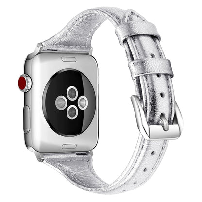 Genuine Leather Watch Band For Apple Watch Series 8&7 41mm / SE 2&6&SE&5&4 40mm / 3&2&1 38mm(Silver) by bashfashion