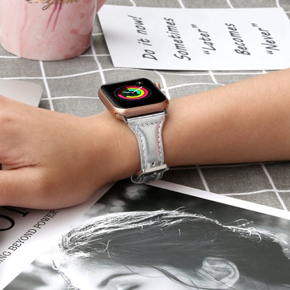 Genuine Leather Watch Band For Apple Watch Series 8&7 41mm / SE 2&6&SE&5&4 40mm / 3&2&1 38mm(Silver) by bashfashion
