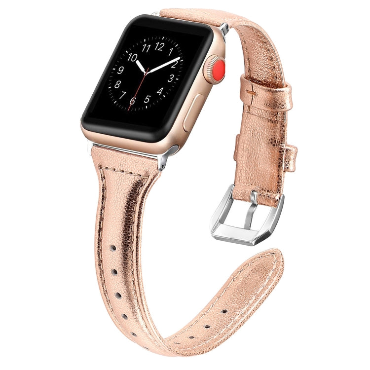 Genuine Leather Watch Band For Apple Watch Series 8&7 41mm / SE 2&6&SE&5&4 40mm / 3&2&1 38mm(Rose Gold) by bashfashion