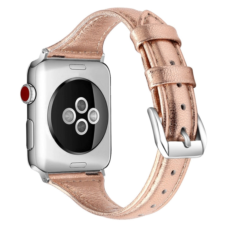 Genuine Leather Watch Band For Apple Watch Series 8&7 41mm / SE 2&6&SE&5&4 40mm / 3&2&1 38mm(Rose Gold) by bashfashion