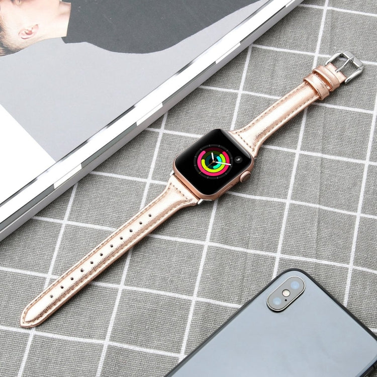 Genuine Leather Watch Band For Apple Watch Series 8&7 41mm / SE 2&6&SE&5&4 40mm / 3&2&1 38mm(Rose Gold) by bashfashion