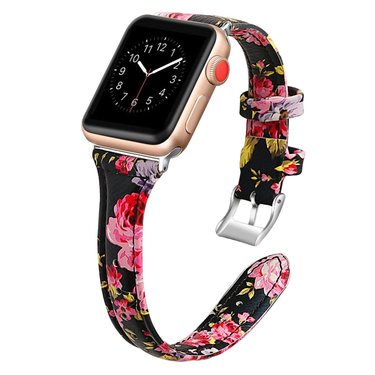 Genuine Leather Watch Band For Apple Watch Series 8&7 41mm / SE 2&6&SE&5&4 40mm / 3&2&1 38mm(Pink Flower) by bashfashion