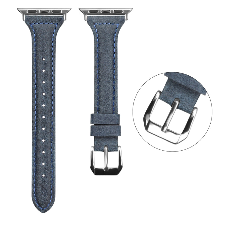 Genuine Leather Watch Band For Apple Watch Series 9&8&7 41mm / SE 3&SE 2&6&SE&5&4 40mm / 3&2&1 38mm(Cyanine Wax Leather) by bashfashion