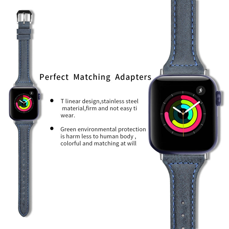 Genuine Leather Watch Band For Apple Watch Series 9&8&7 41mm / SE 3&SE 2&6&SE&5&4 40mm / 3&2&1 38mm(Cyanine Wax Leather) by bashfashion