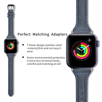 Genuine Leather Watch Band For Apple Watch Series 9&8&7 41mm / SE 3&SE 2&6&SE&5&4 40mm / 3&2&1 38mm(Cyanine Wax Leather) by bashfashion