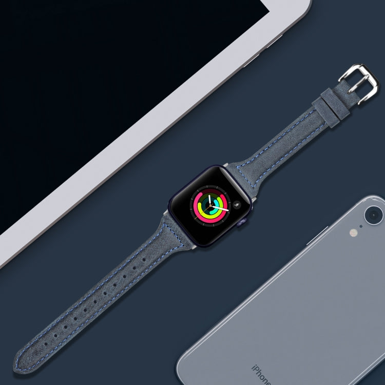 Genuine Leather Watch Band For Apple Watch Series 9&8&7 41mm / SE 3&SE 2&6&SE&5&4 40mm / 3&2&1 38mm(Cyanine Wax Leather) by bashfashion