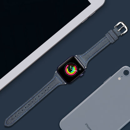 Genuine Leather Watch Band For Apple Watch Series 9&8&7 41mm / SE 3&SE 2&6&SE&5&4 40mm / 3&2&1 38mm(Cyanine Wax Leather) by bashfashion