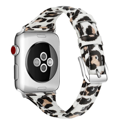 Genuine Leather Watch Band For Apple Watch Series 9&8&7 41mm / SE 3&SE 2&6&SE&5&4 40mm / 3&2&1 38mm(Yellow Leopard Print) by bashfashion