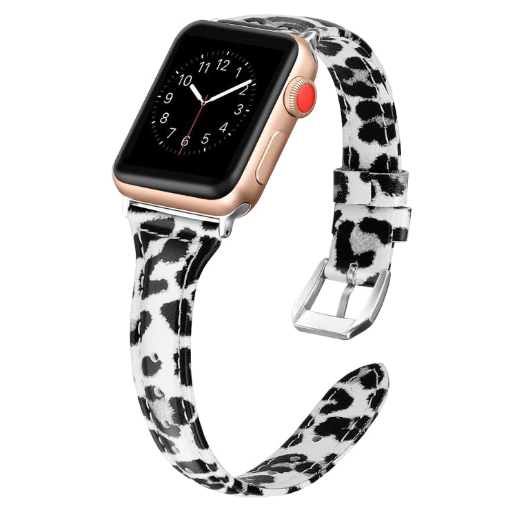Genuine Leather Watch Band For Apple Watch Series 9&8&7 41mm / SE 3&SE 2&6&SE&5&4 40mm / 3&2&1 38mm(Grey Leopard Print) by bashfashion