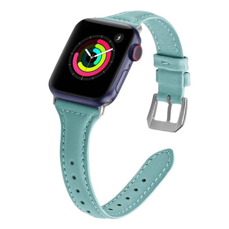 Genuine Leather Watch Band For Apple Watch Series 9&8&7 41mm / SE 3&SE 2&6&SE&5&4 40mm / 3&2&1 38mm(Light Blue) by bashfashion