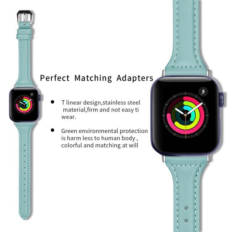 Genuine Leather Watch Band For Apple Watch Series 9&8&7 41mm / SE 3&SE 2&6&SE&5&4 40mm / 3&2&1 38mm(Light Blue) by bashfashion