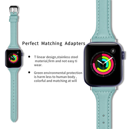 Genuine Leather Watch Band For Apple Watch Series 9&8&7 41mm / SE 3&SE 2&6&SE&5&4 40mm / 3&2&1 38mm(Light Blue) by bashfashion
