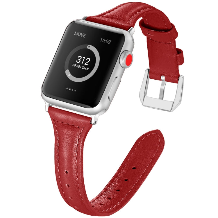 Genuine Leather Watch Band For Apple Watch Ultra 49mm / Series 8&7 45mm / SE 2&6&SE&5&4 44mm / 3&2&1 42mm(Red) by bashfashion