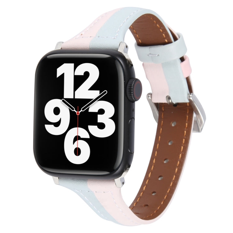 Genuine Leather Watch Band For Apple Watch Ultra 49mm&Watch Ultra 2 49mm / Series 9&8&7 45mm / SE 3&SE 2&6&SE&5&4 44mm / 3&2&1 42mm(Pink Blue) by bashfashion