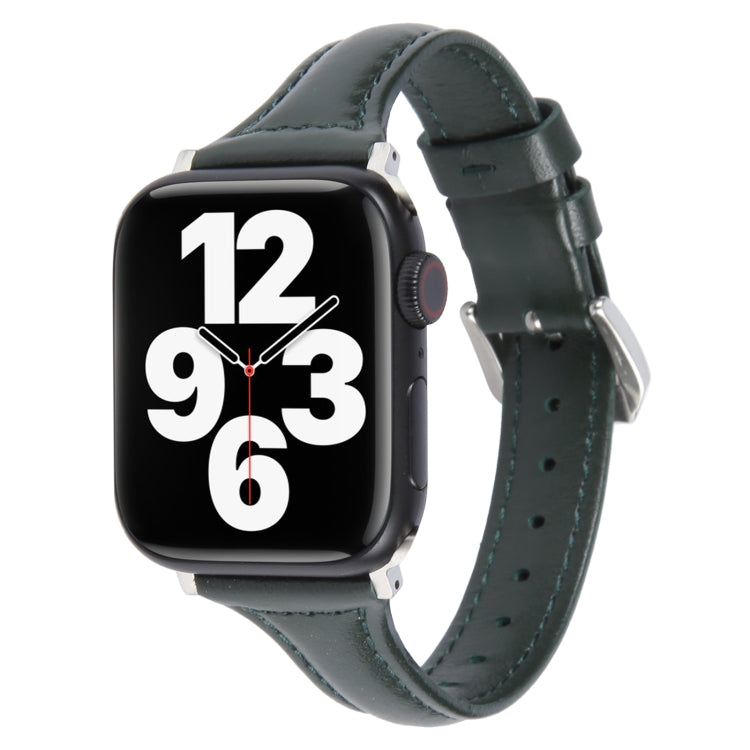 Genuine Leather Watch Band For Apple Watch Ultra 49mm&Watch Ultra 2 49mm / Series 9&8&7 45mm / SE 3&SE 2&6&SE&5&4 44mm / 3&2&1 42mm(Dark Green) by bashfashion