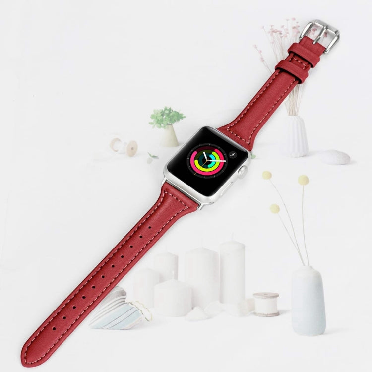 Genuine Leather Watch Band For Apple Watch Ultra 49mm / Series 8&7 45mm / SE 2&6&SE&5&4 44mm / 3&2&1 42mm(Red) by bashfashion