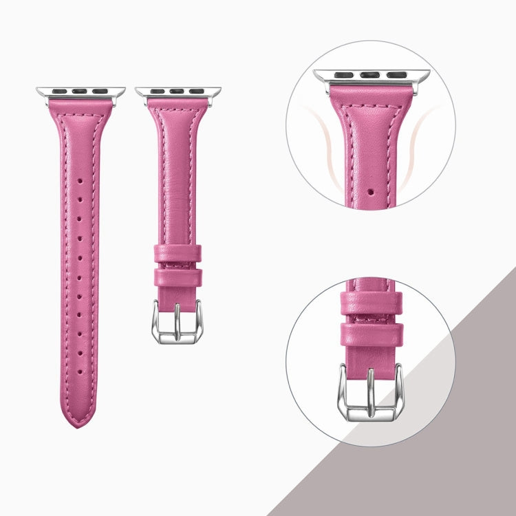 Genuine Leather Watch Band For Apple Watch Ultra 49mm / Series 8&7 45mm / SE 2&6&SE&5&4 44mm / 3&2&1 42mm(Rose Red) by bashfashion