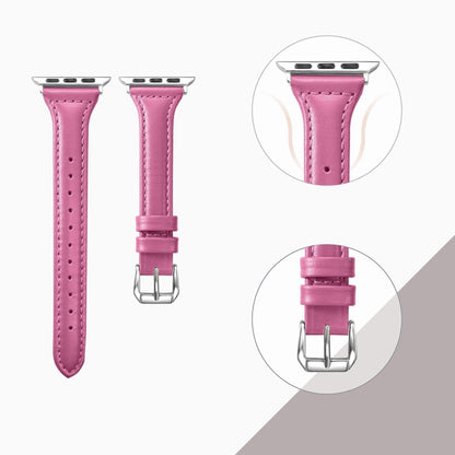 Genuine Leather Watch Band For Apple Watch Ultra 49mm / Series 8&7 45mm / SE 2&6&SE&5&4 44mm / 3&2&1 42mm(Rose Red) by bashfashion