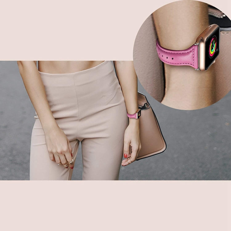 Genuine Leather Watch Band For Apple Watch Ultra 49mm / Series 8&7 45mm / SE 2&6&SE&5&4 44mm / 3&2&1 42mm(Rose Red) by bashfashion
